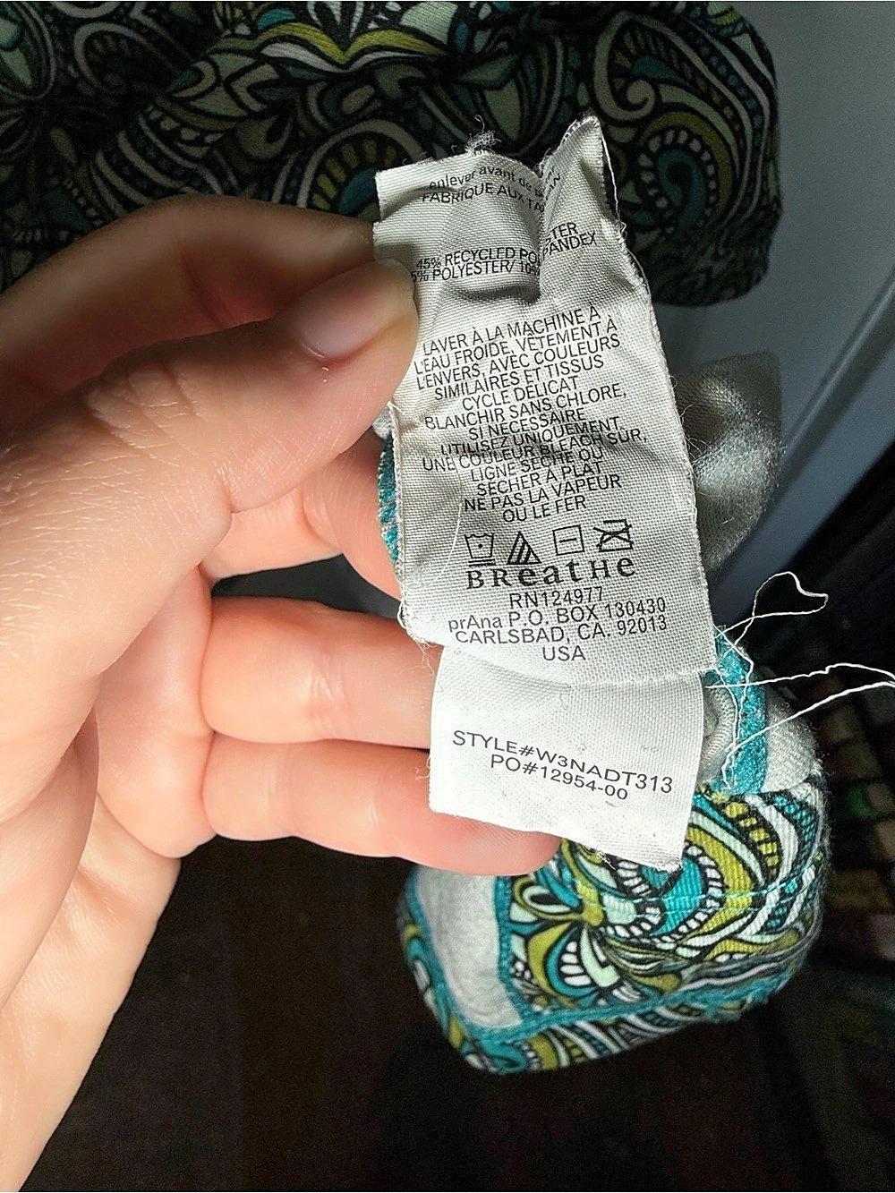 prAna Nadia Veeda V-Neck Faux Wrap 3/4 Sleeve Paisley Midi Dress Green & Blue XL - Picture 9 of 13